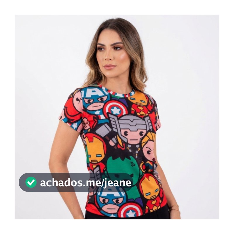 Blusa Camiseta Feminina Marvel Vingadores Baby Look Geek Estampa Heróis Confortável