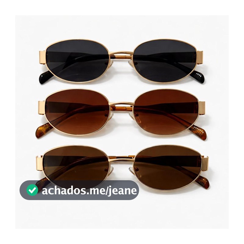 Óculos de Sol Oval Hexagonal Retrô Poligonal Metal Dourado Vintage Tendência Unissex