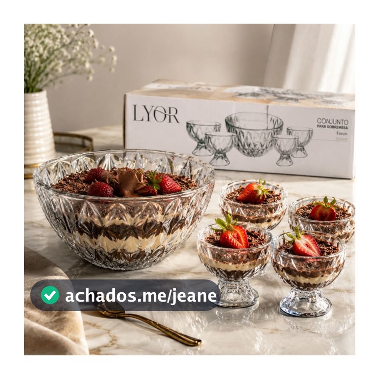 Conjunto Sobremesa de Cristal LYOR Diamond 5 Peças/ Bowl Grande / 4 Taças/ Elegante