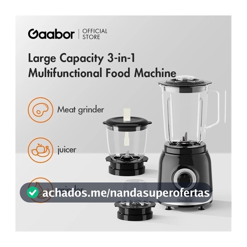 Gaabor Processador 1,6L 500W Moedor de Carne + Liquidificador + Triturador – Potente JM-16M02A