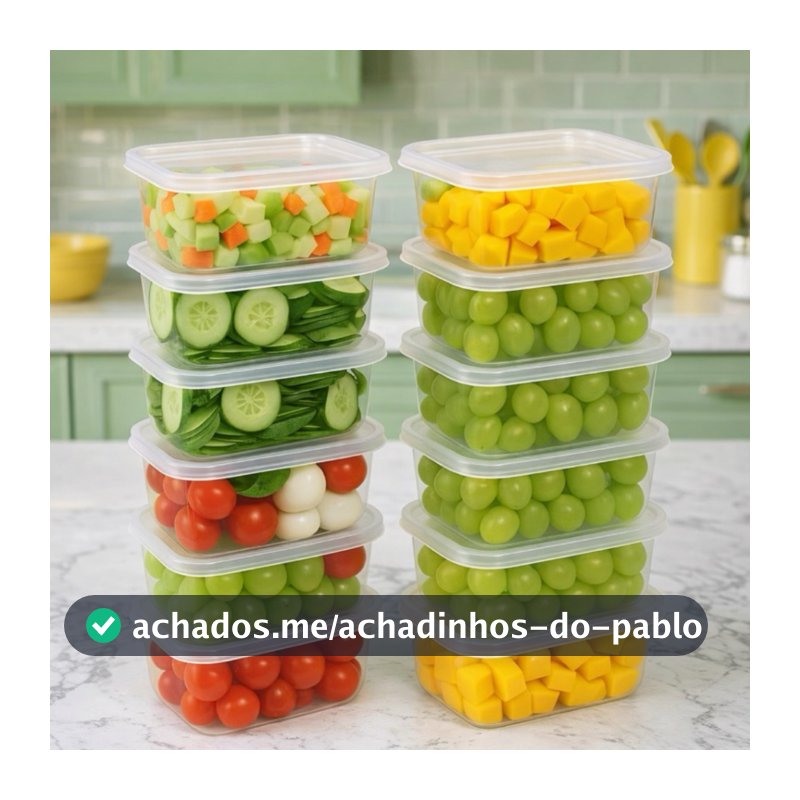 Kit Marmitas Potes Retangulares 300ml Transparente Bpa Free Freezer Microondas Organizador De Alimentos