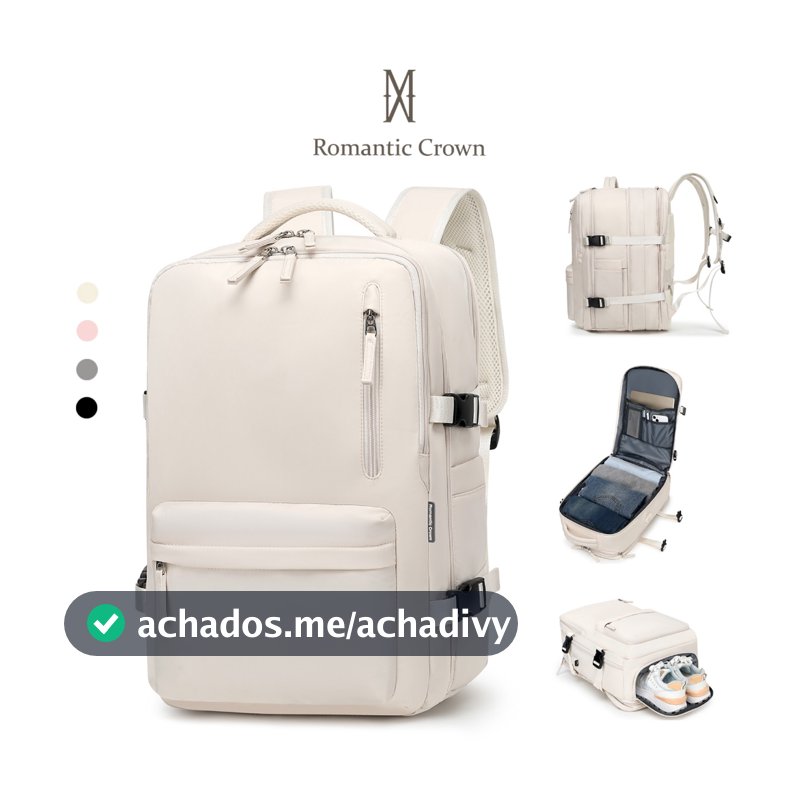 ROMANTIC CROWN Mochila Viagem Feminina Masculina Multifuncional Reforçada Impermeável Expansível, Notebook Antifurto USB