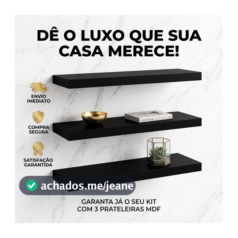 Kit 3 Prateleiras MDF 30cm Luxo Personalizadas Nichos Decorativos Parede