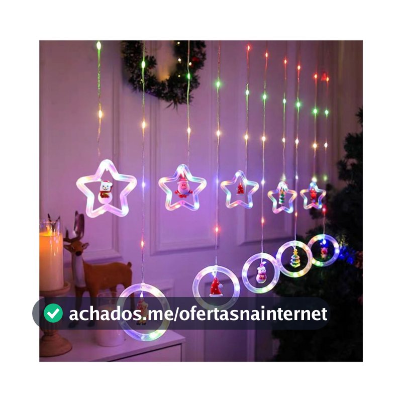 PISCA PISCA LED E ENFEITES PARA ARVORE DE NATAL FORMATOS DE LUA ESTRELA CIRCULOS DIVERSOS FORMATOS