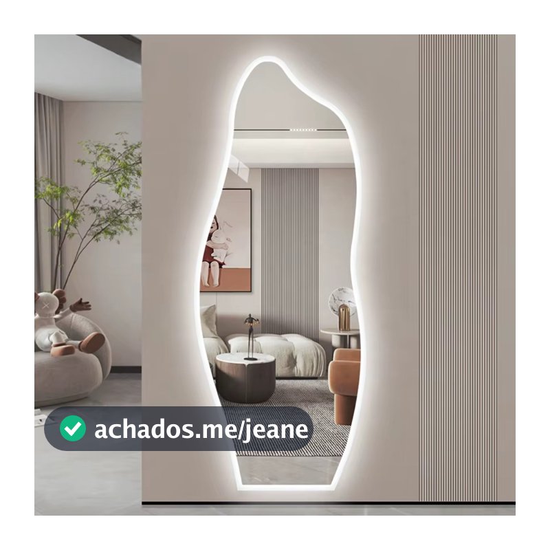 Espelho Orgânico 110X50cm de LED em Forma de Onda 3mm Lapidado de Corpo Inteiro Arte Moderna Sala de Estar/Quarto/Salão