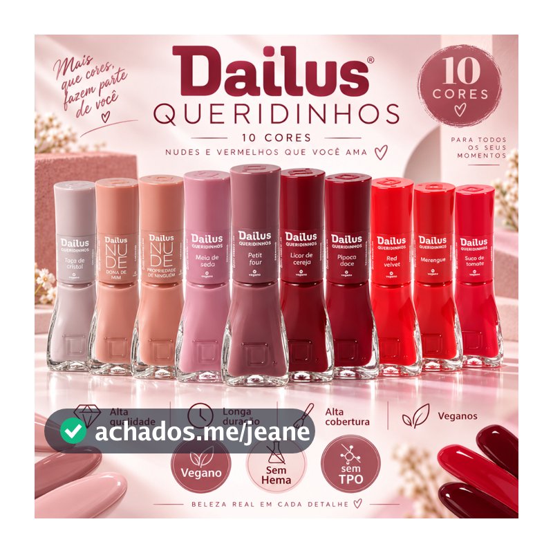 KIT com 10 esmaltes Dailus Tons Vermelho e Nude