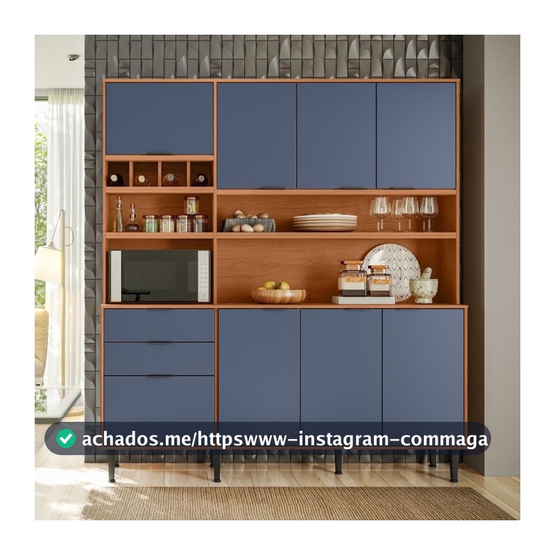 Kit de Cozinha Compacta Lukaliam Móveis Viena 8 Portas e 2 Gavetas em MDP  Jequitiba/Azul Lord