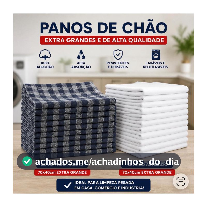 Kit 3, 5, 10 ou 20 Panos de Chão Extra Grande 70x40 Grosso Branco Alvejado 100% Algodão Saco Duplo