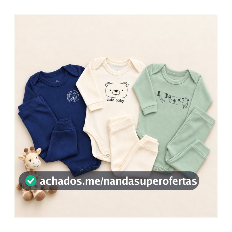 Kit 6 Peças Bebe Menino 100% Algodão (3 Body + 3 Calça Mijão Pagão) RN ao GG Roupa Nenem Minimalista