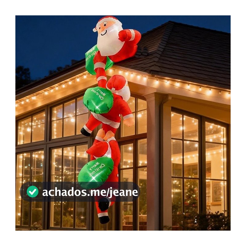 Decorações Infláveis de Natal Suspensas de 2,4M (8FT) - Papai Noel Escalando a Parede com Saco de Presentes - Decorações