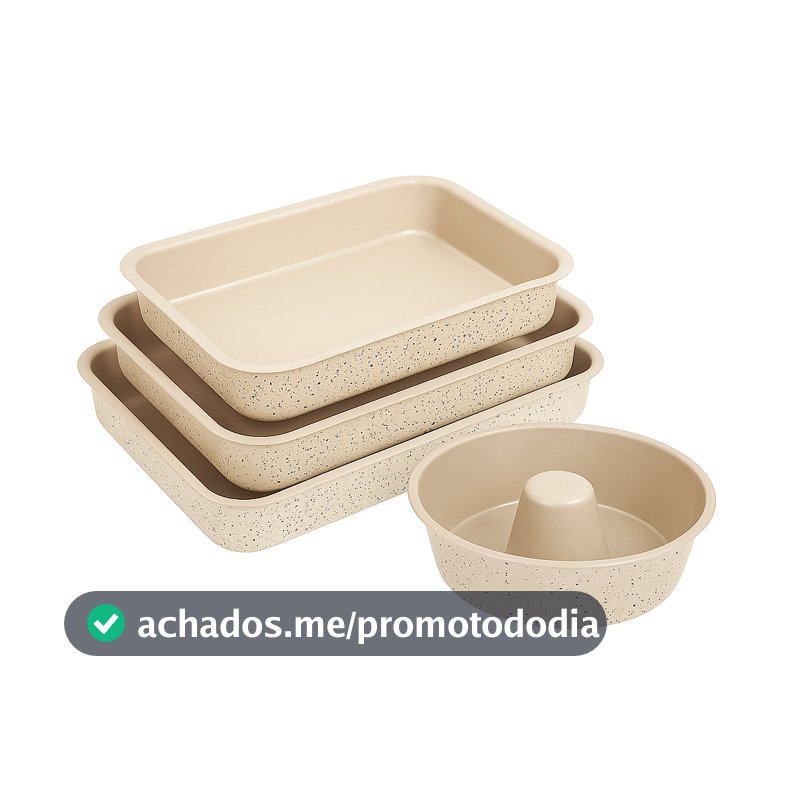 Conjunto de assadeiras 4 peças retangular e redonda tubo 21 cm