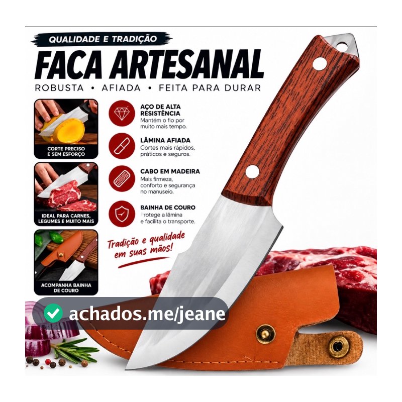 Faca de Desossa Profissional Forjada Artesanal com Bainha Ideal para Churrasco e Preparos na cozinha Mini Faca churrasco