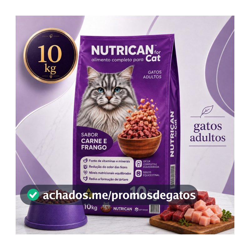 Ração Para Gato Adulto 10,1kg Nutrican Sabor Carne Frango 28g Proteína Sem Corantes Artificiais