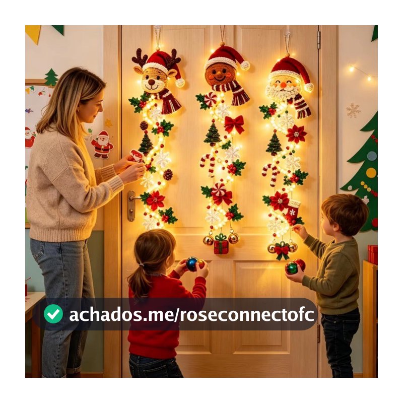 Cabide De Porta De Natal Brilhante LED Feito À Mão Em Crochê Santa Xmas Tree Bell Ornament Decoração Iluminada Feriado P