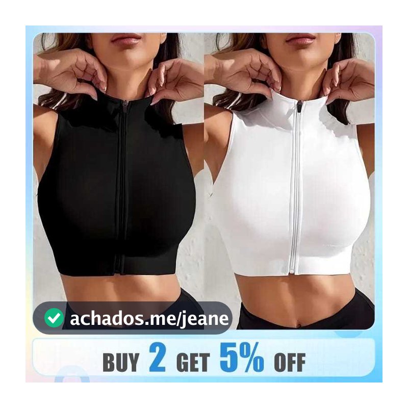 Kit 2 cropped blusinha feminina com zíper reforçado suplex academia