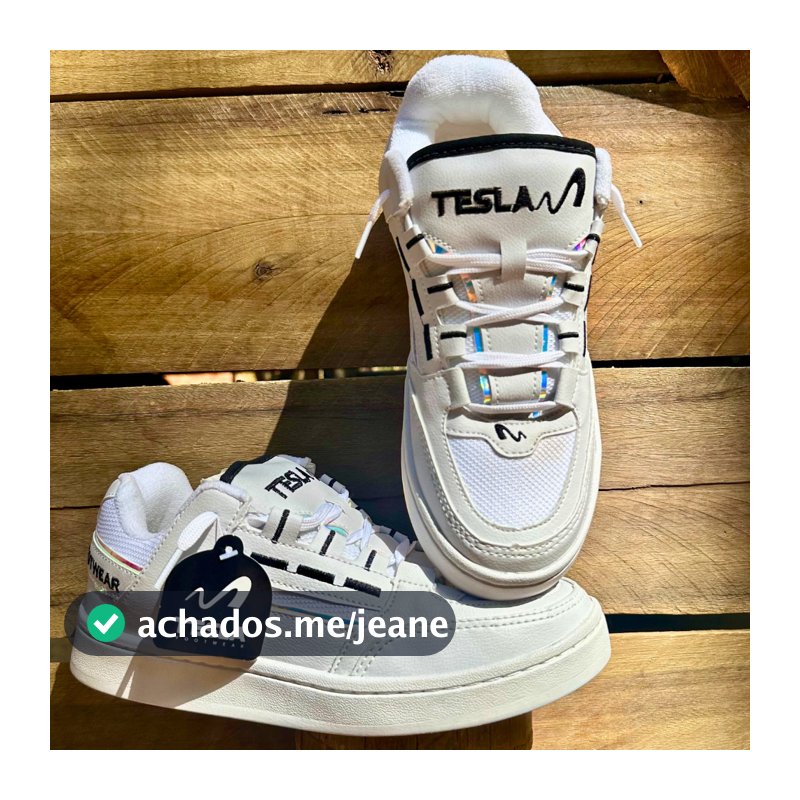 Tênis Tesla Coil Masculino Casual Esportivo Couro Carmurça Reflect White Black Skate