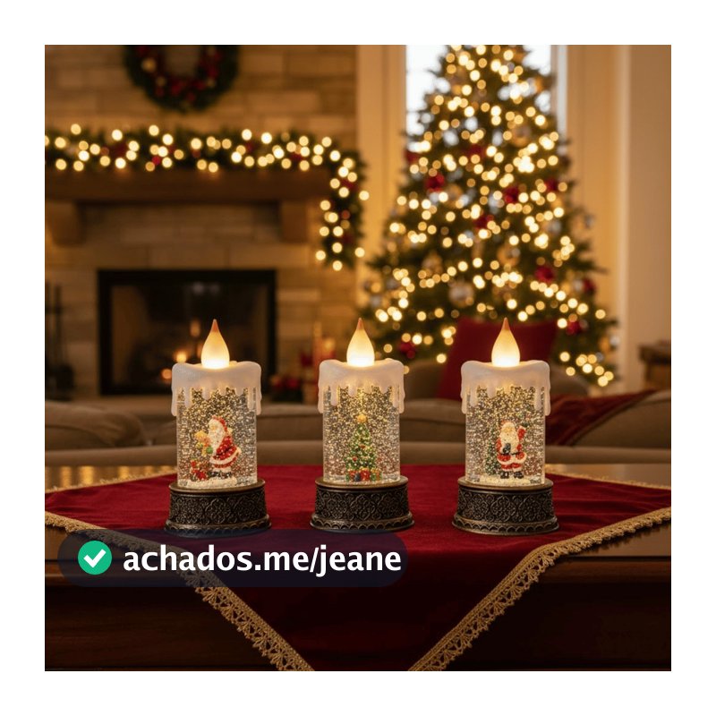 Enfeite Natalino Vela LED 16cm Globo de Neve - Multiart Christmas / Decoração Iluminação Natal Mesa