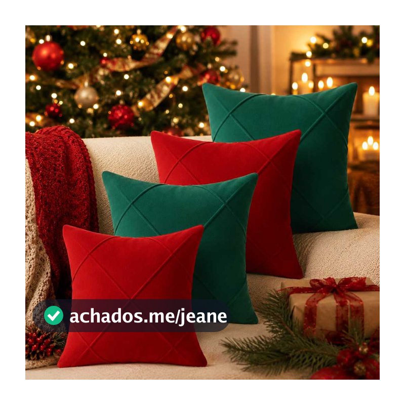 Kit 4 Capas de Almofada Drapeadas Natalinas 45x45cm – Decoração de Natal Moderna e Premium