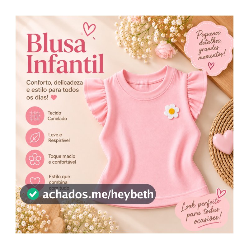 Blusa Infantil Menina Canelada Manga Curta com Babado Feminina Tamanho 4 ao 12