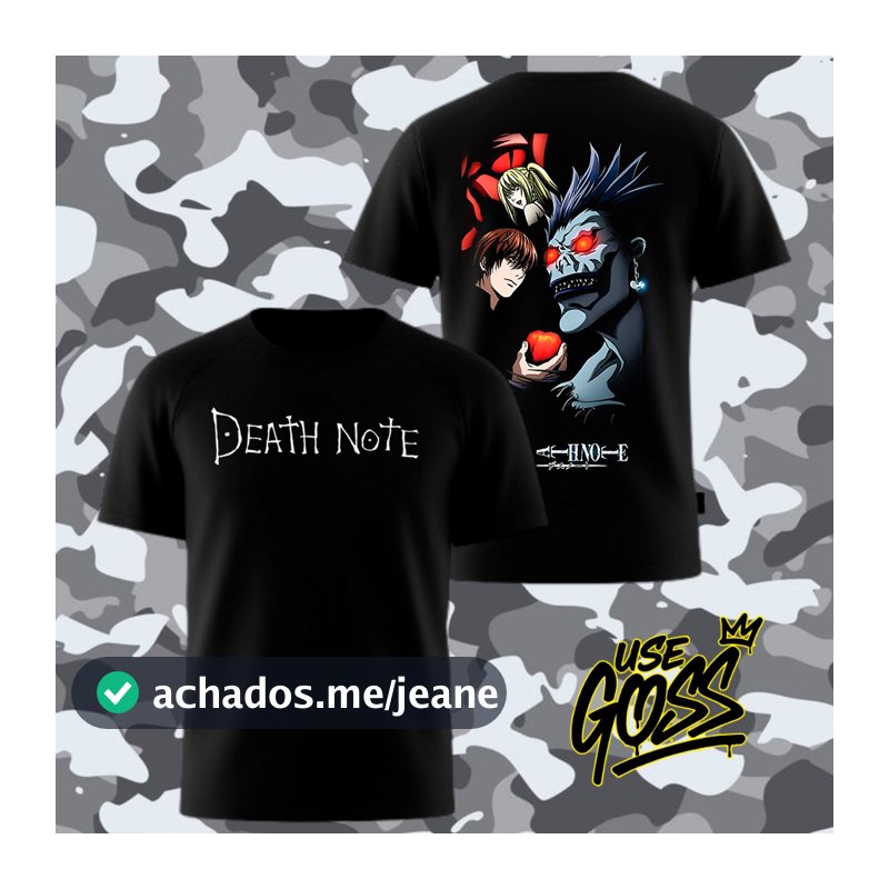 Camisa Masculina Algodão Death Note Ryuk anime Estampa Halftone