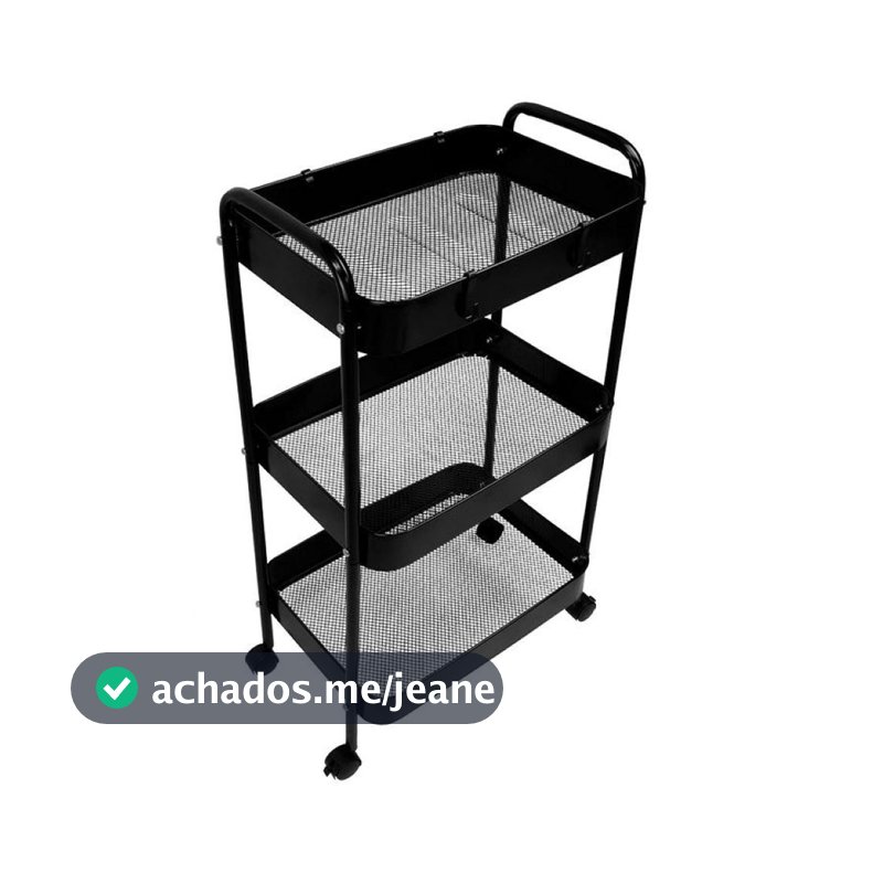 Carrinho Organizador Zinnia Allure ZO2 Multiuso Com Rodinhas, Preto, ZNC-ALLR-BK02