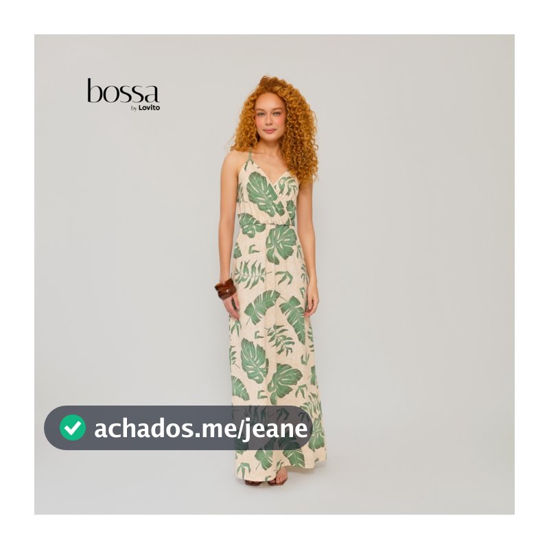Lovito Bossa | Vestido Feminino Estampado Longo de Alça Cruzada DRB698BRL729