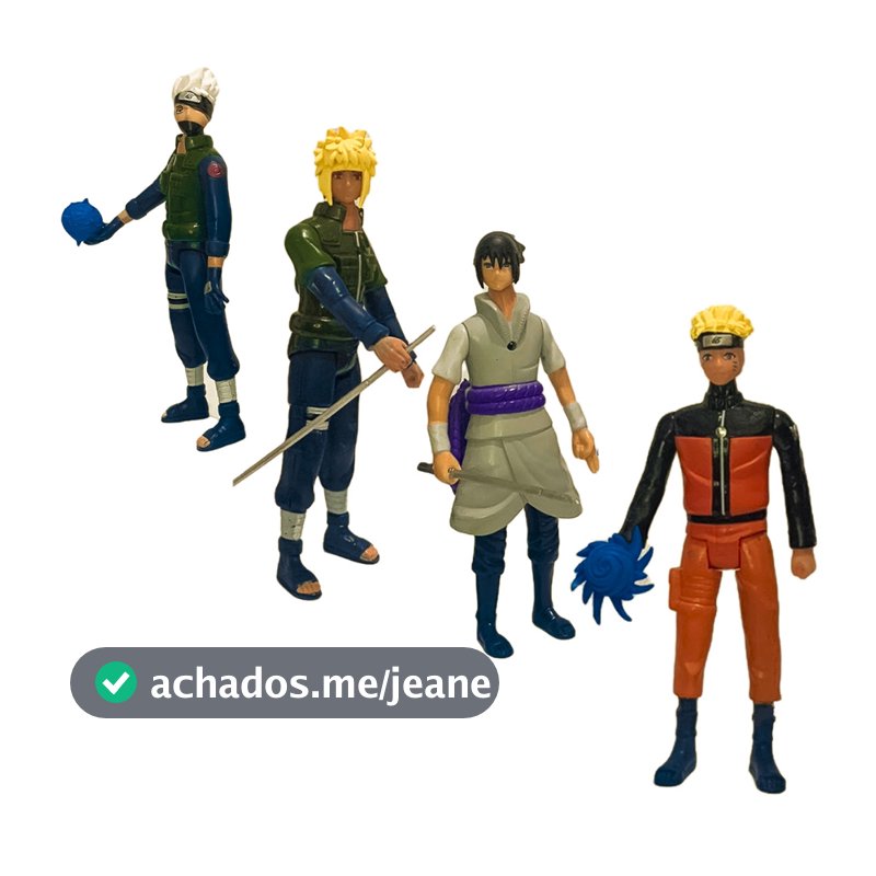 Kit C/4 Bonecos Naruto Uzumaki Sasuke Kakashi Articulado + Acessórios