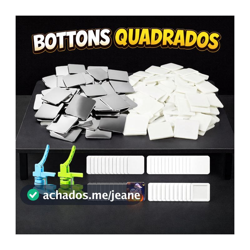 Kit 100 Insumos Botton Quadrado 50x50mm com Ímã Forte – Alta Qualidade, Acabamento Profissional e Durável