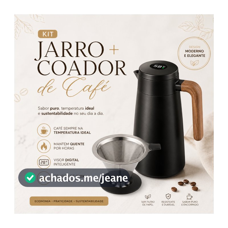 Kit Garrafa Térmica Café Com Termômetro Digital Jarro + Coador Inox 103 Permanente Sem Filtro Papel