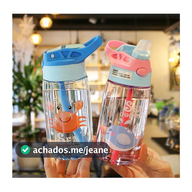 Garrafa Squeeze Infantil Com Canudo Flip Com Adesivo
