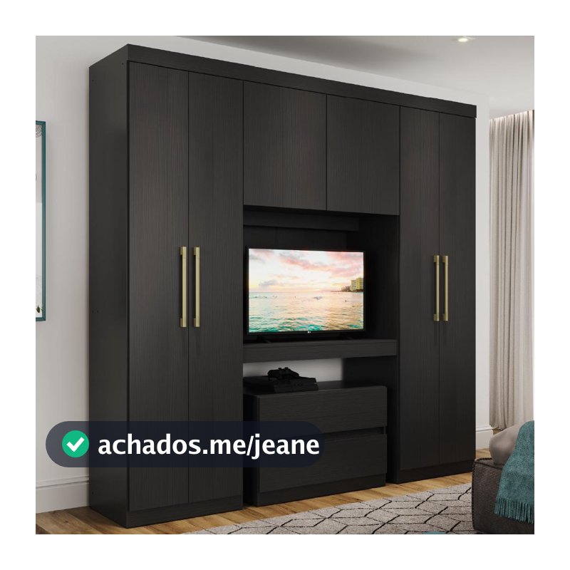 Guarda Roupa Solteiro 6 Portas 2 Gavetas Porto Carraro Preto