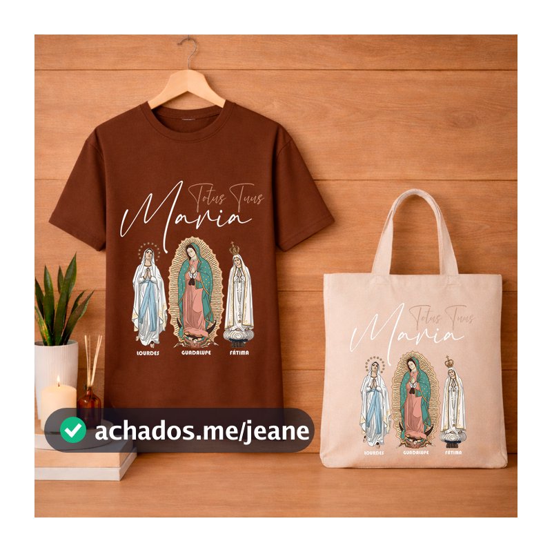 Kit Camiseta T-Shist Unissex Totus Maria Santas Bolsa Ecobag  Sacola Moda Catolica Lançamento