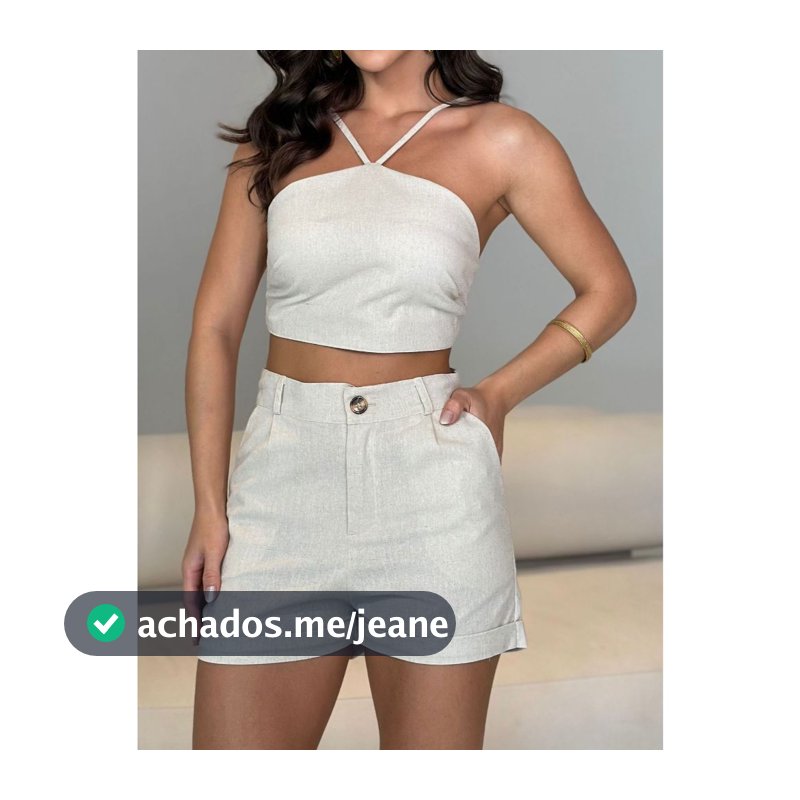 Conjunto Feminino Bermuda e Cropped Com Bojo Em Linho Primavera Verão!