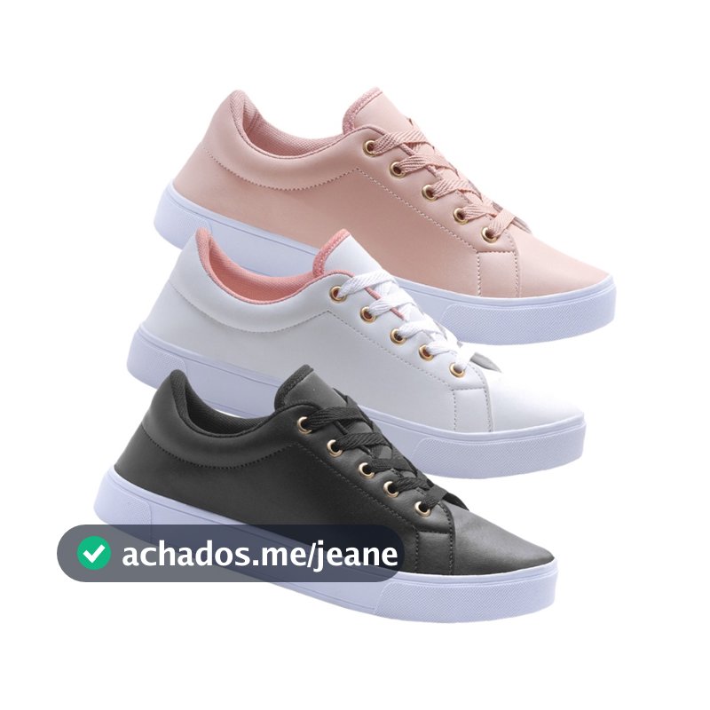 Kit 3 Tênis Feminino Casual Branco Preto Rose