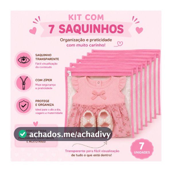 Kit 7 Saquinhos Maternidade Organizador Mala Bebê  Mala/Viagem/Roupa Molhada e Seca
