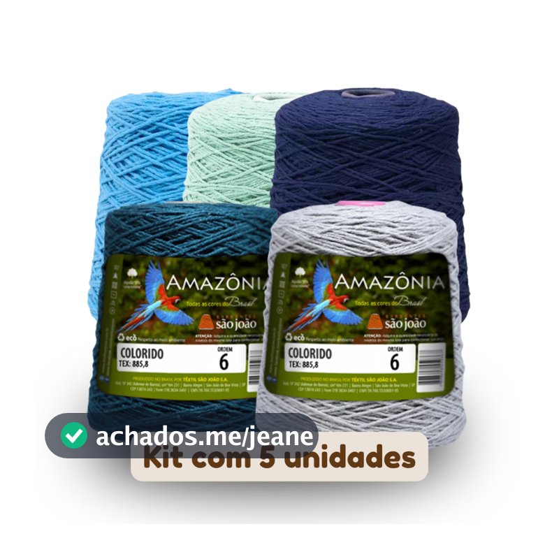 Kit Barbante Amazônia Fio 6 – 5 Unidades de 400g (2kg Total) | Barbante para Crochê e Tricô