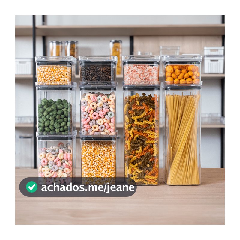 10 Potes Herméticos em Acrílico Cristal Porta Mantimentos para Cozinha Empilhável Organizador  Amobox