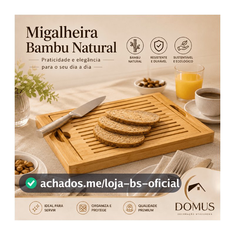 Bandeja  Migalheira Tabua de Bambu para Pães Multiuso Café da Manhã Tabua de Cortes Porta Talheres