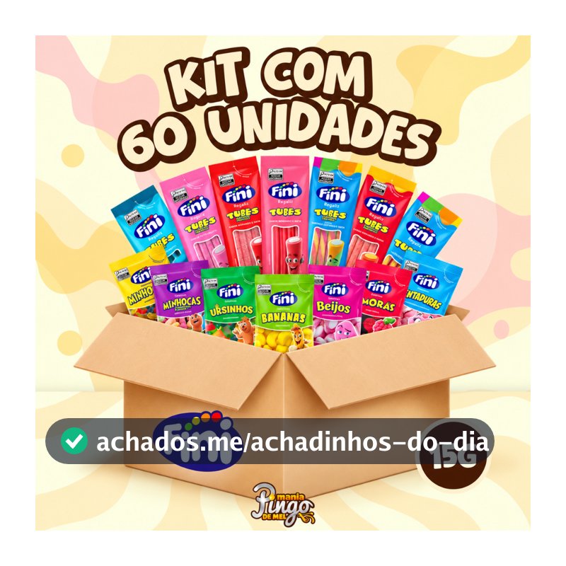 Kit C/60un Balas Fini Sabores Variados Balas de Gelatinas Tubes Cítricas Azedinhas 15g