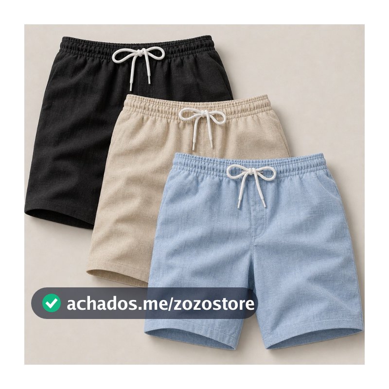 Kit 3 Short Linho Masculino Bermuda Mauricinho Casual Confortável Bolsos Verão Leve Praia Premium Tendência Lançamento