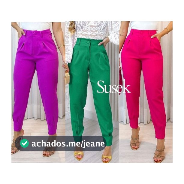 Calça de Linho com Ziper na barra modelo cenoura Cintura Alta L816