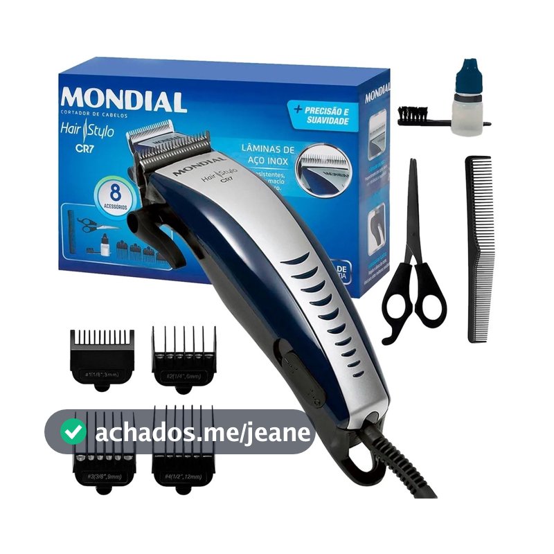 Máquina de Corta Cabelo Mondial Azul e Cinza Hair Stylo CR-07 220V ou 127V