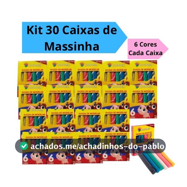 Kit 30 Caixas Massinha de Modelar 65g com 6 Cores Kit Festa Intantil Lembracinhas Alcalex