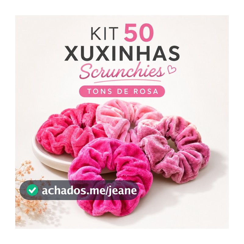 Kit 50 Xuxinhas Scrunchies Elástico Laço de Cabelo Tons Rosa