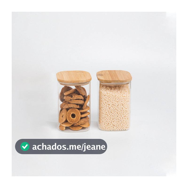 Kit Pote Hermético Vidro Quadrado Tampa Bambu 2 Pçs Oikos