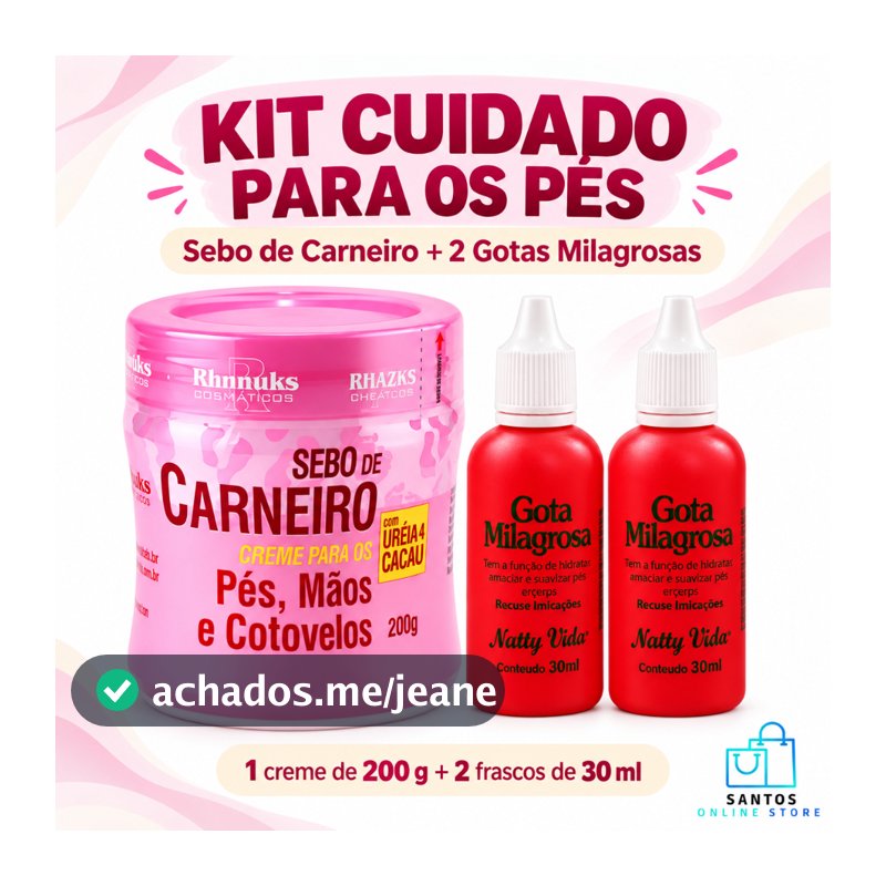 Kit Creme Sebo De Carneiro Hidratante Pés Mãos Cotovelos + 2 Gota Milagrosa 30ml
