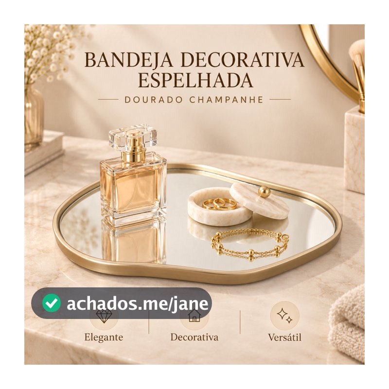Bandeja Decorativa Espelhada Orgânica Dourada Champanhe Organizadora Penteadeira Cosméticos Maquiagem Perfumes Banheiro