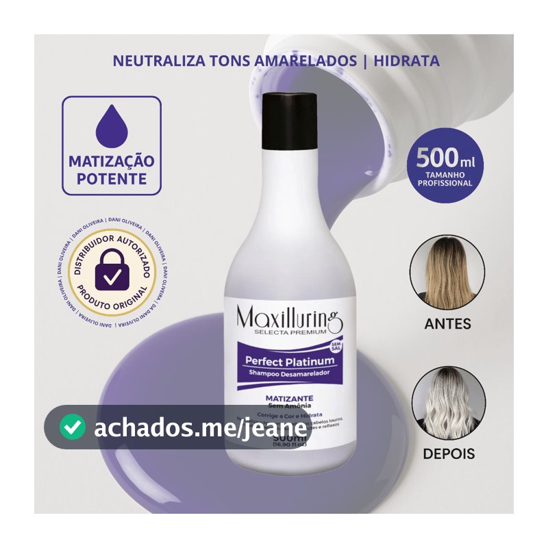 Shampoo Maxilluring Matizador Platinum Desamarelador Rápido Cabelos Loiros, Grisalhos, Descoloridos