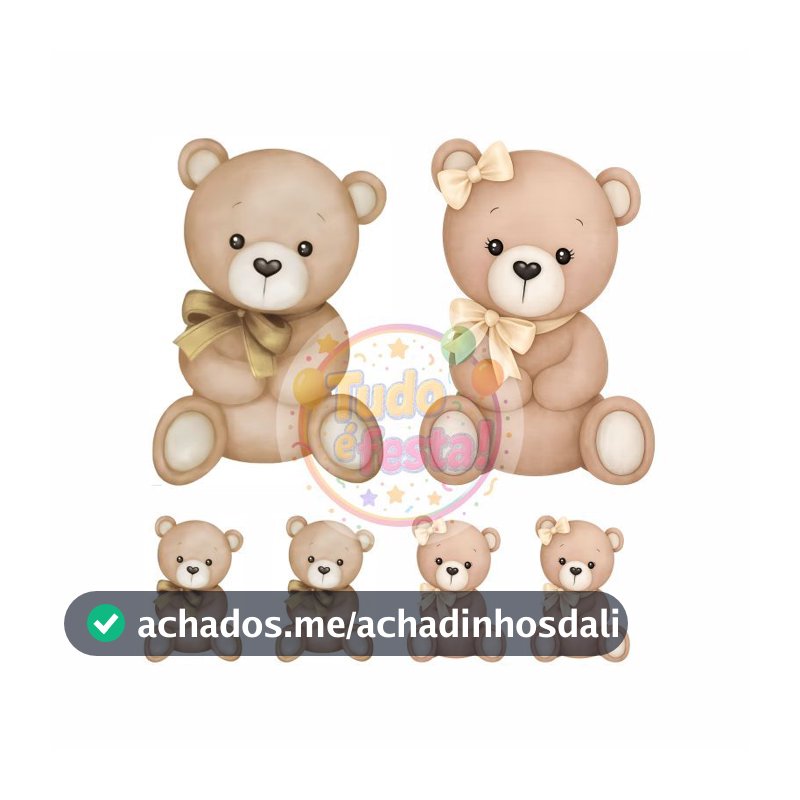 KIT DE DISPLAYS EM MDF URSINHOS LAÇOS BEGE CHA REVELAÇÃO para Decoração de Festa