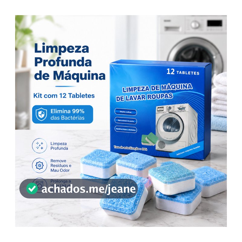 KIT 6/12/24/36 Pastilhas para Limpeza de Máquinas de Lavar Roupas Efervescentes Multifuncional